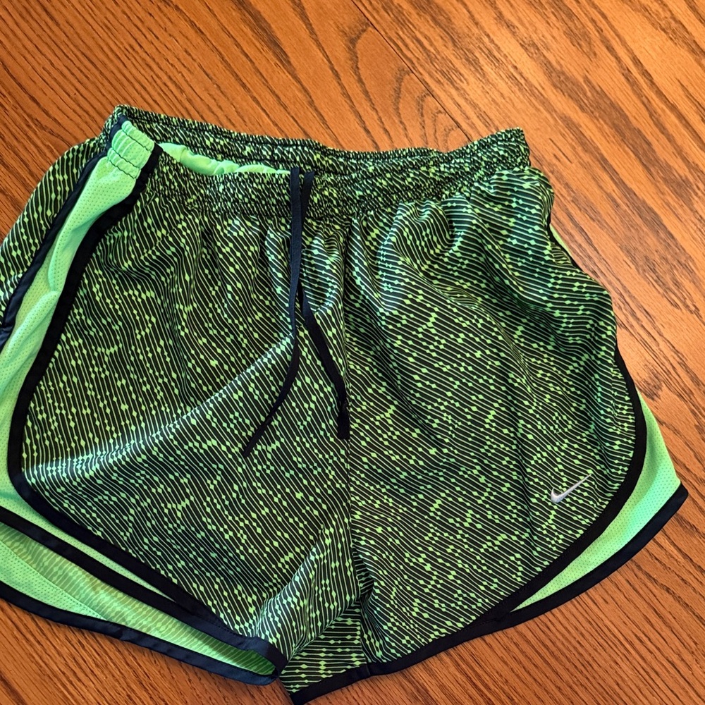 Nike Women's Neon Green and Black Athletic Shorts
